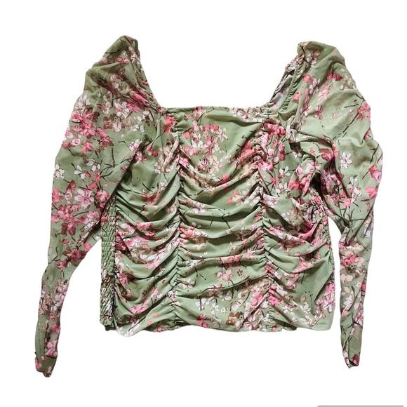 Maeve Anthropologie A+ Floral Tulle Ruched Top 1X - Picture 5 of 8
